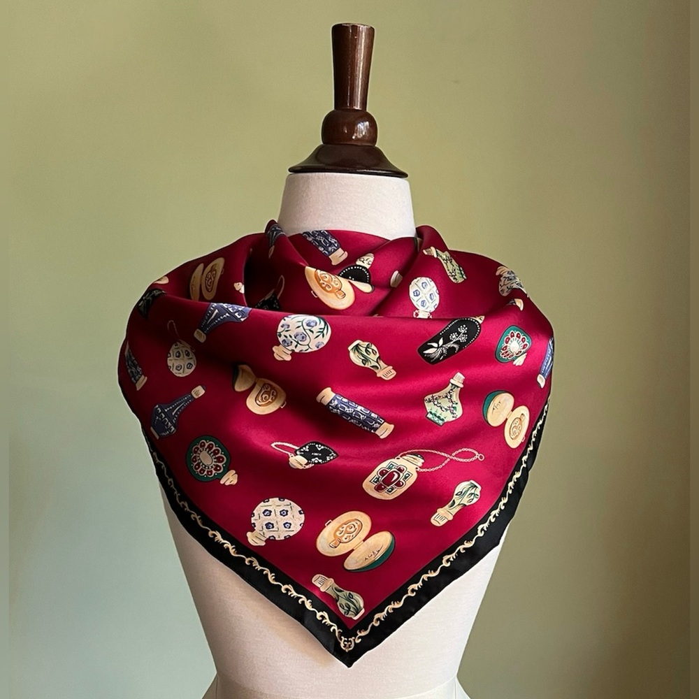 Vintage Silk Parfumerie Scarf, Large Square Scarf Top, Silk Shawl